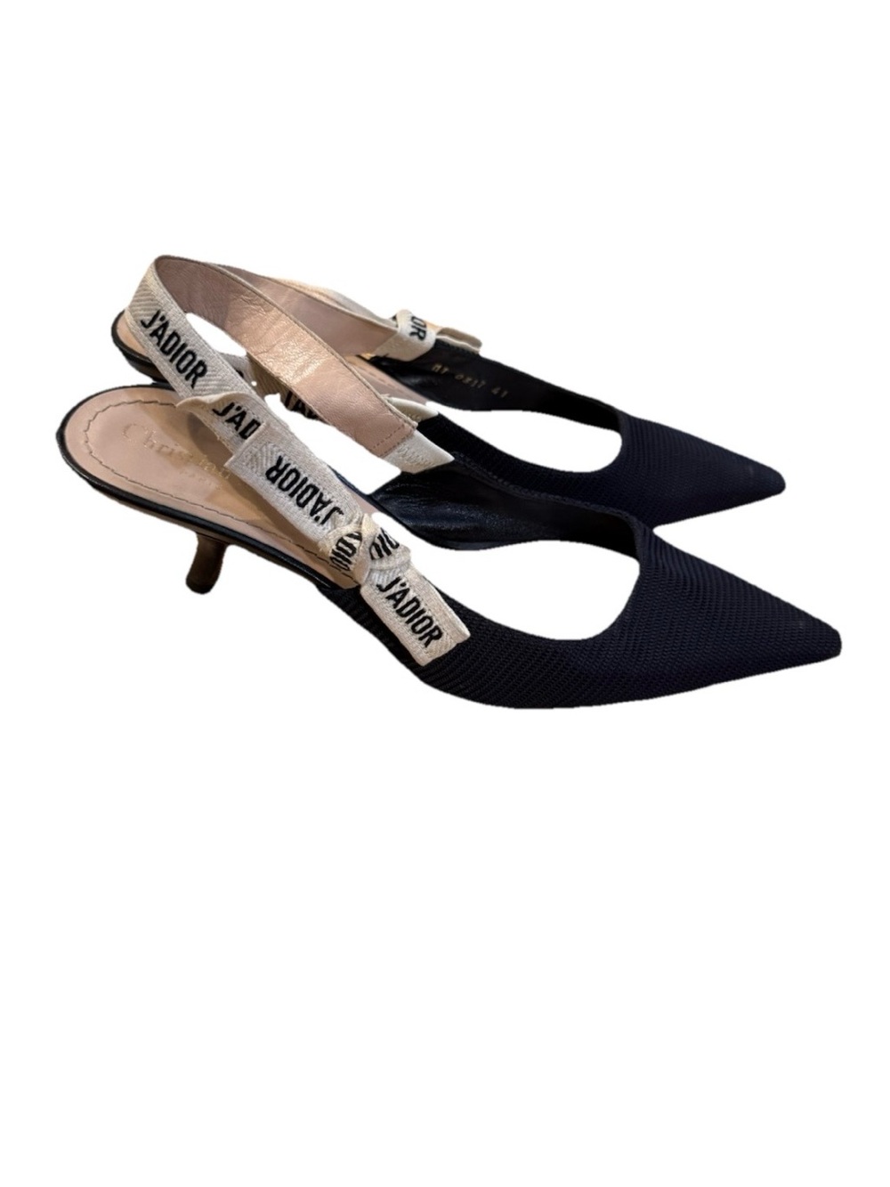 Dior J’Adior Black Pointed Slingback Kitten Heel